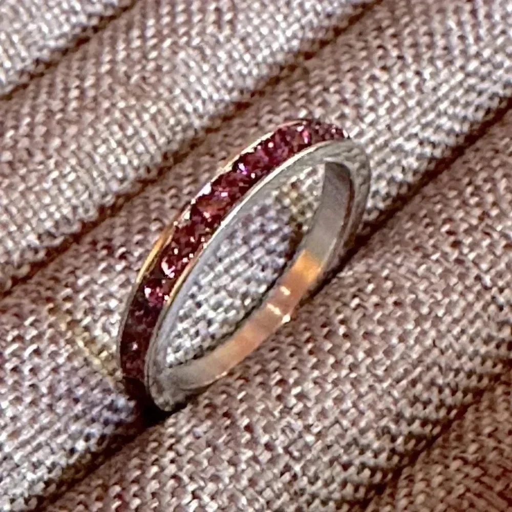 Purple Amethyst Colored CZ Stainless Steel Eternity Band Stack Ring February - Picture 3 of 5
